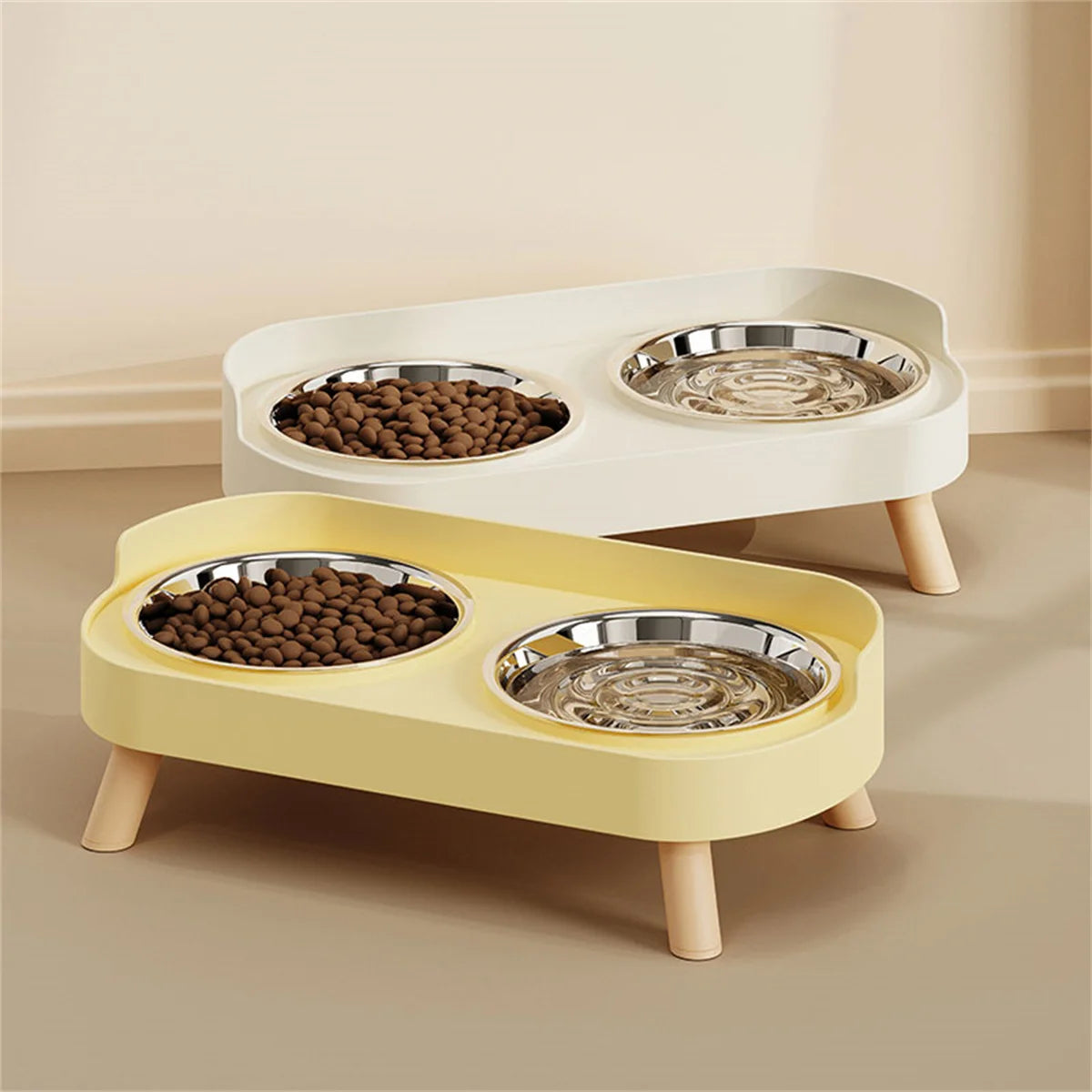 A Colorful Dopamine Pet Double Bowl Fashion Feeding Large Capacity Stainless Steel Dog Bowl Drinking Water Neck Cat Double Bowl