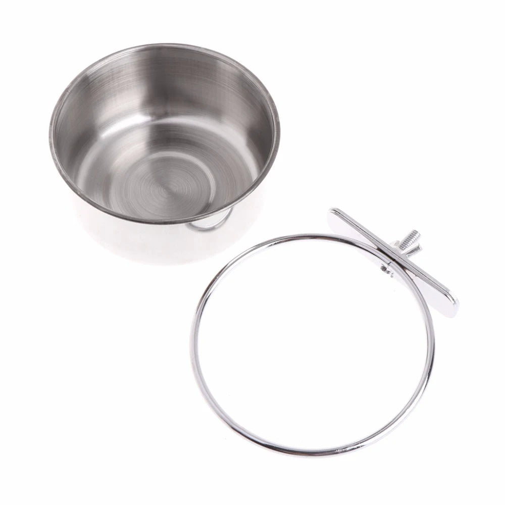 Parrot Feeding Cups Birds Food Dish Stainless Steel Feeders Water Cage Bowls with Clamp Holder for Parakeet Parrot Small Animal