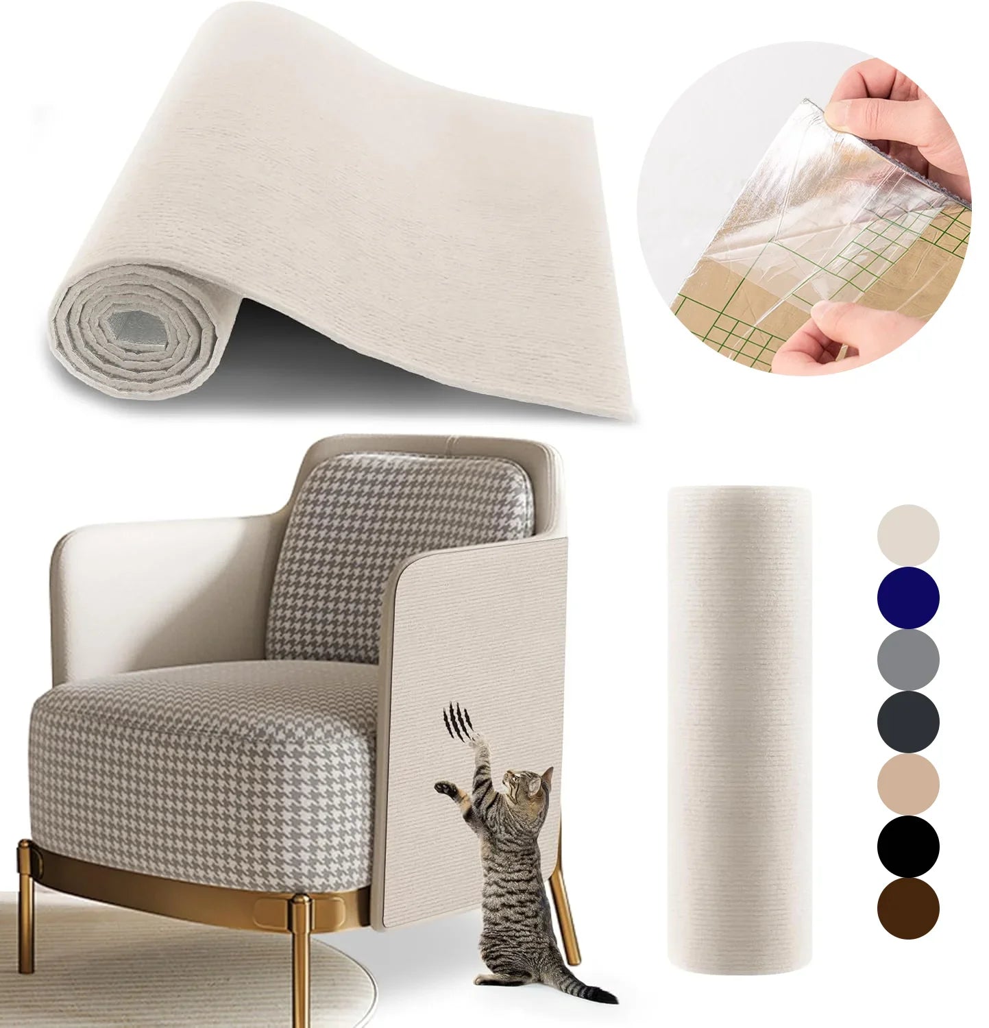Trimmable Cat Scratch Mat Self-Adhesive Cats Scratch Carpet Anti Cat Scratcher Furniture Couch Corner Indoor Sofa Wall Protector