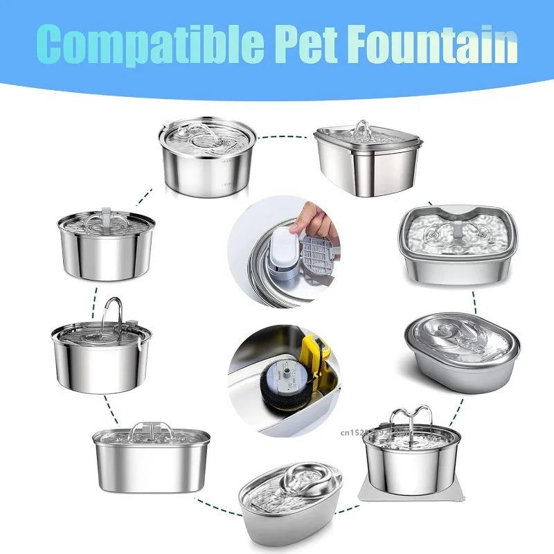6/12PCS Cat Water Fountain Activated Carbon Sponge Filters for Stainless Steel Water Dispenser Pet Healthy Water Care Accessory