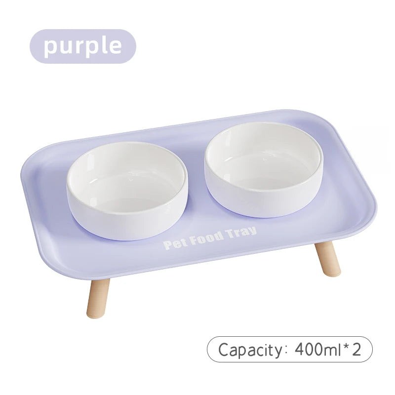 A Colorful Dopamine Pet Double Bowl Fashion Feeding Large Capacity Stainless Steel Dog Bowl Drinking Water Neck Cat Double Bowl