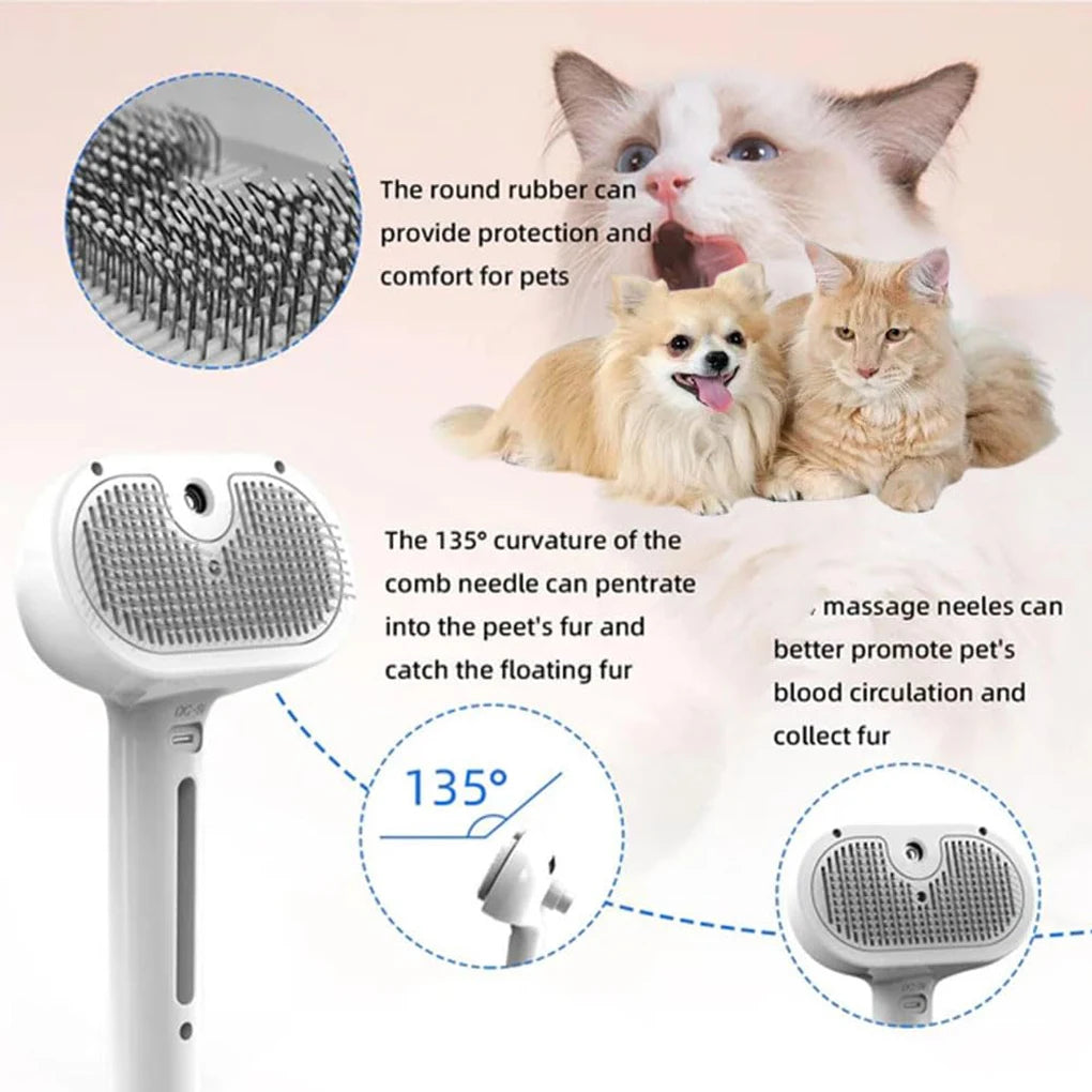 3in1 Pet Steam Spray Grooming Brush for Dogs Cats Electric Hair Removal Comb Massage Anti-Tangle Steamy Floating Hair Cleaning