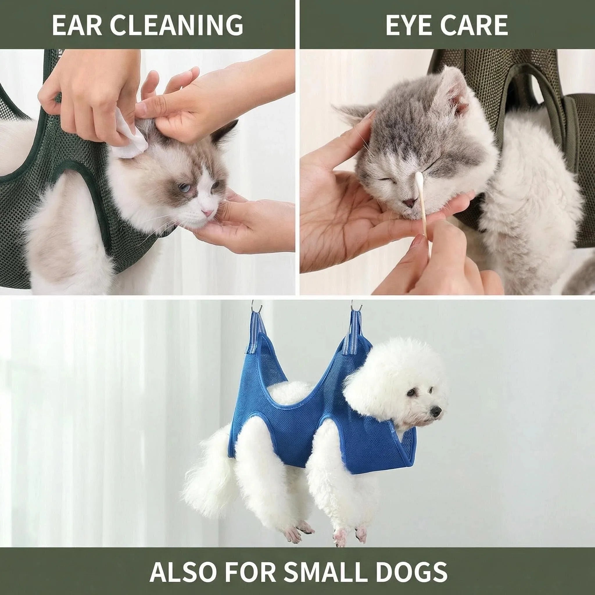 Cats Grooming Hammock Cat Dog Nail Trimming Restraint Bag Anti-Scratch Sling for Small Medium Dogs Adjustable Hanging Helper