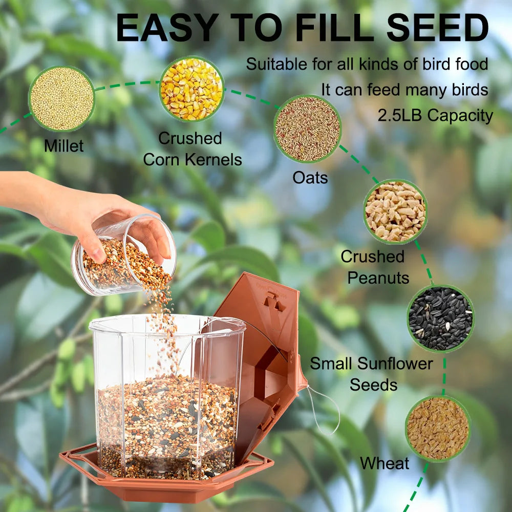 Automatic Bird Feeder Hanging Food Feeding Tool Gazebo Outdoor Birds Feeder Multiple Hole Nut Feeding House Bird Food Container