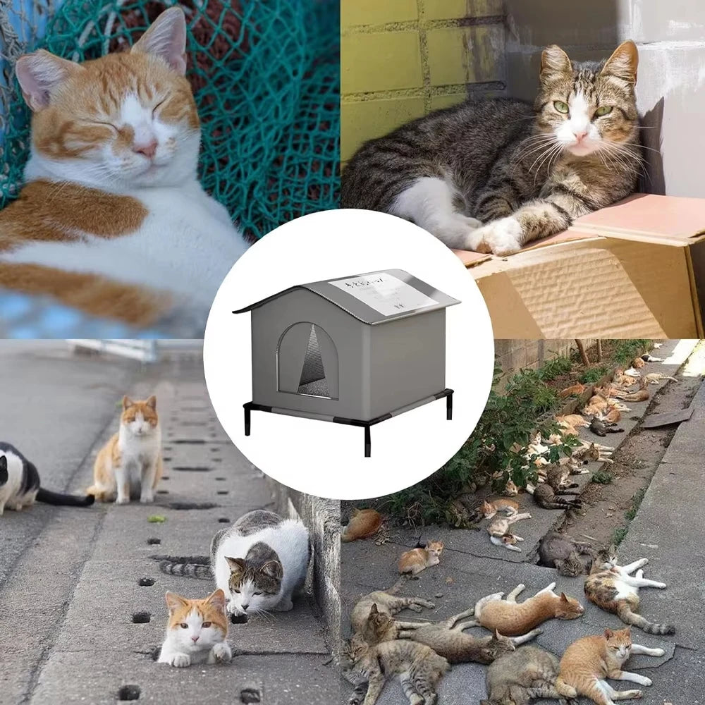 Stray Cat Houses with Mat Waterproof Winter Warm Foldable Washable Pet Cave Sleeping Beds for Outdoor Cats Small Dogs Puppies