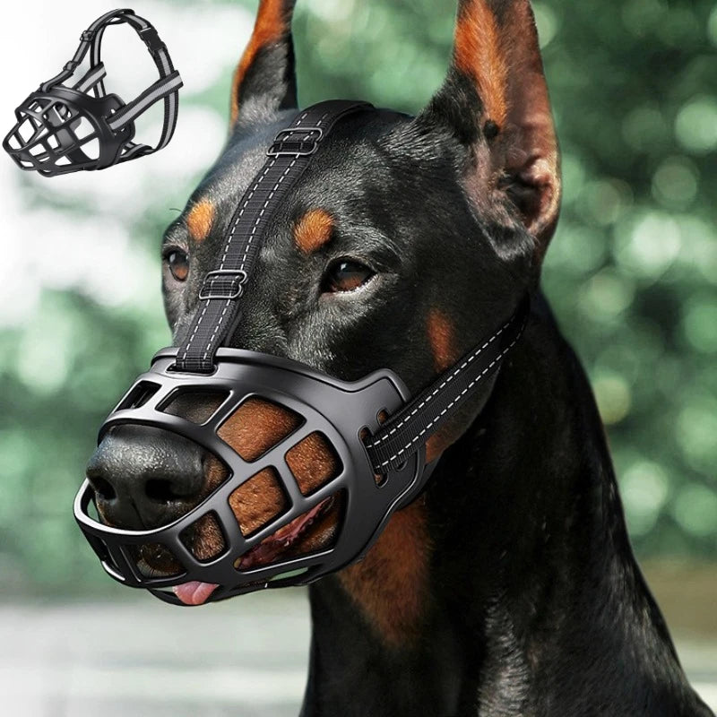 Adjustable Dog Muzzle Anti-Biting Dog Mouth Cover With Reflective Strip Can Drink Water Breathable Plastic