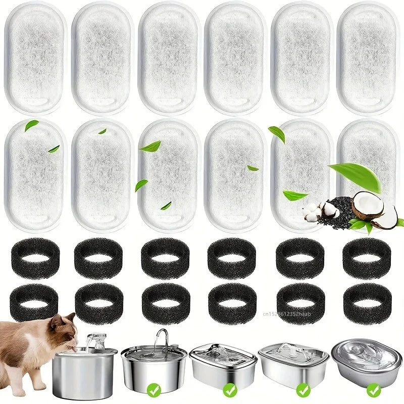 6/12PCS Cat Water Fountain Activated Carbon Sponge Filters for Stainless Steel Water Dispenser Pet Healthy Water Care Accessory
