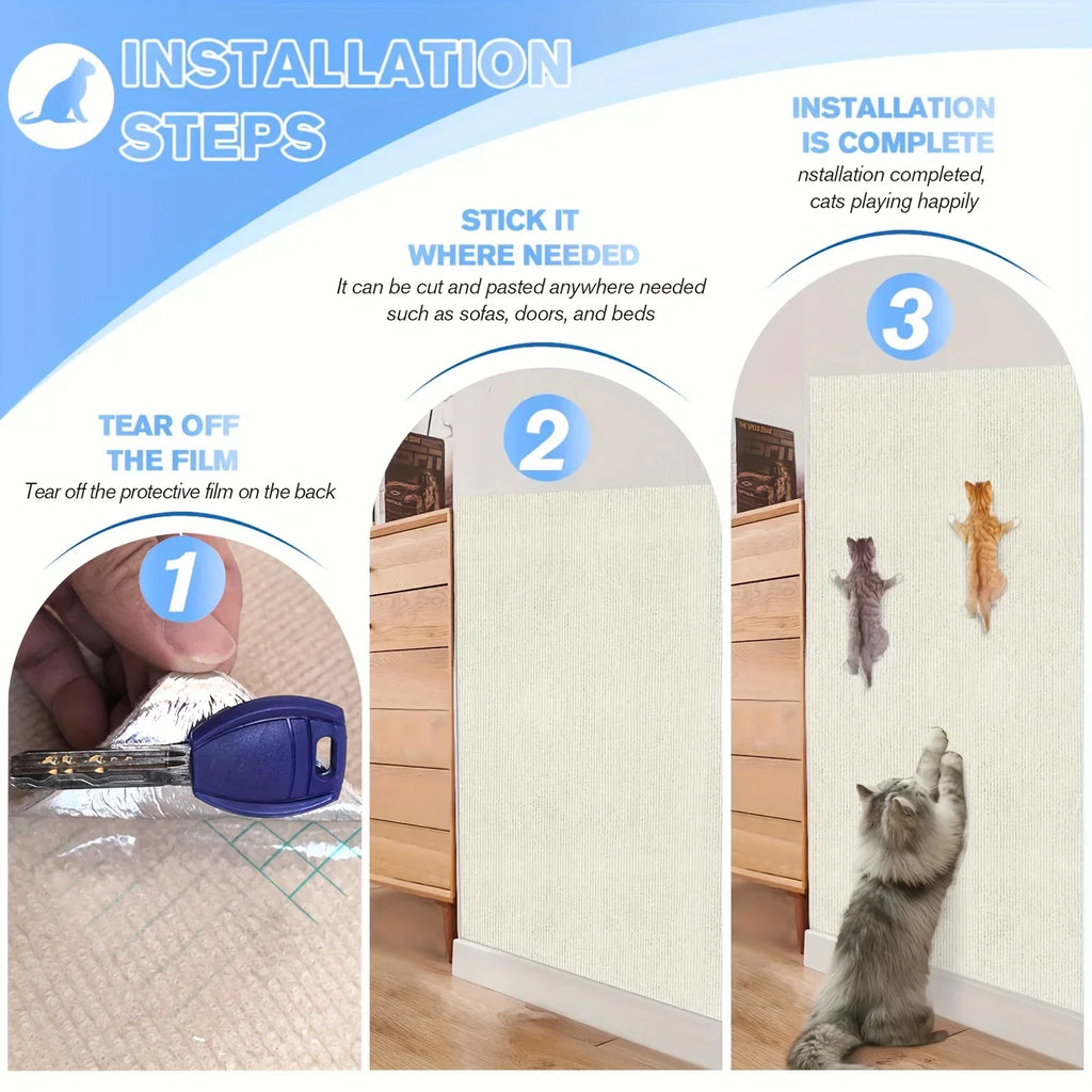 Trimmable Cat Scratch Mat Self-Adhesive Cats Scratch Carpet Anti Cat Scratcher Furniture Couch Corner Indoor Sofa Wall Protector