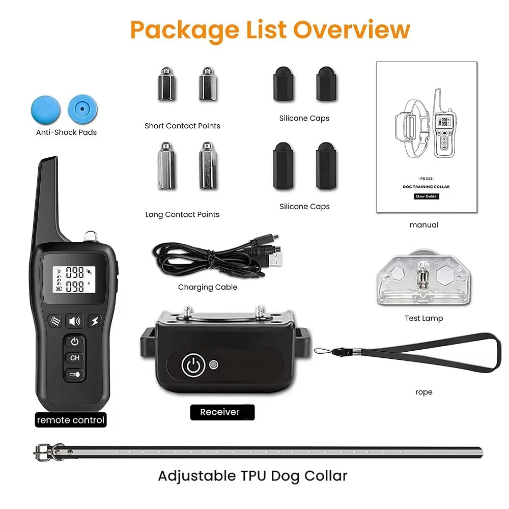 1000m Dog Training Collar with Remote Control ,Waterproof Electric Collar for All Size Dogs ,Rechargeable Dog Anti Bark Collar