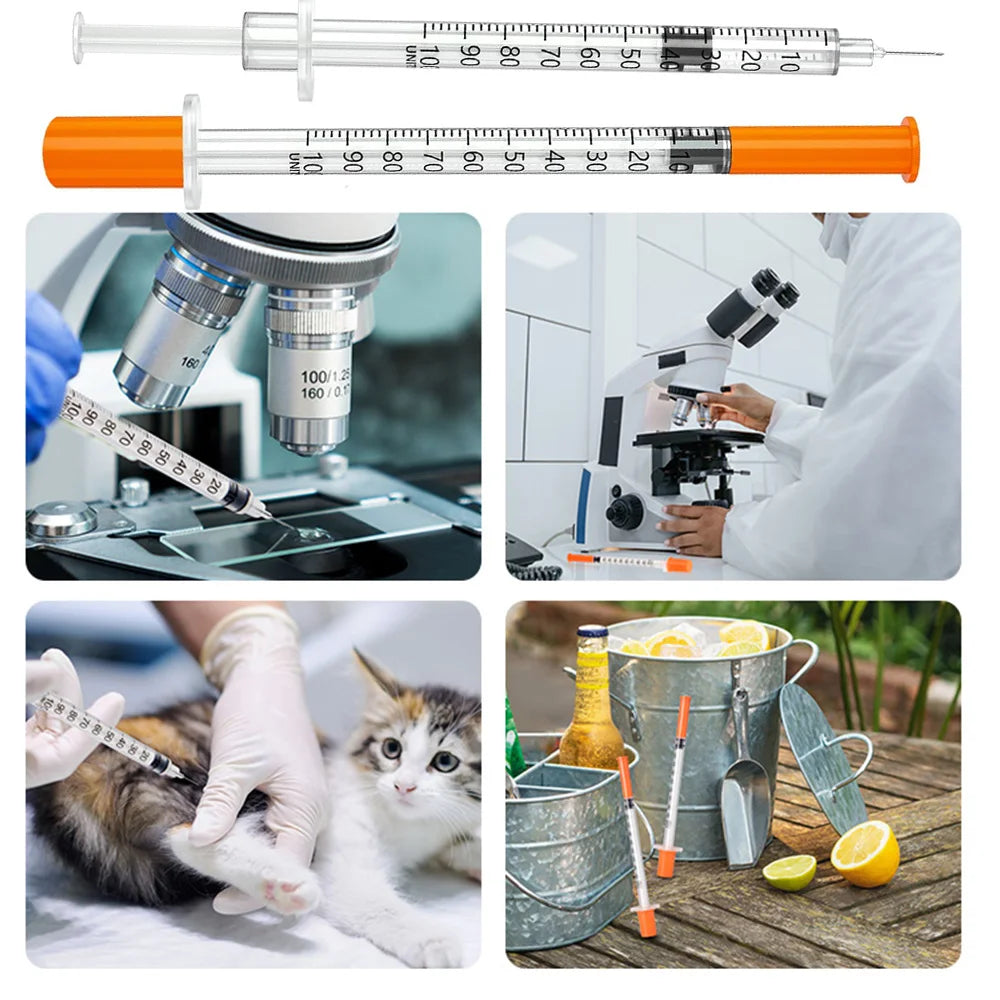 30Pcs 0.5Ml/1Ml Disposable Plastic Veterinary Syringes with Needles, Suitable for Pets and Farm Animals, Manual Push-Type Syringes with Needles, Farm Animal Syringes, Suitable for Cats, Dogs, Pigs