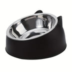 2 In 1 Stainless Steel Cat Bowl With Holder - Cute Ear Design Inclined Food Bowl Water Basin, Anti-slip Raised Pet Feeding Bowl