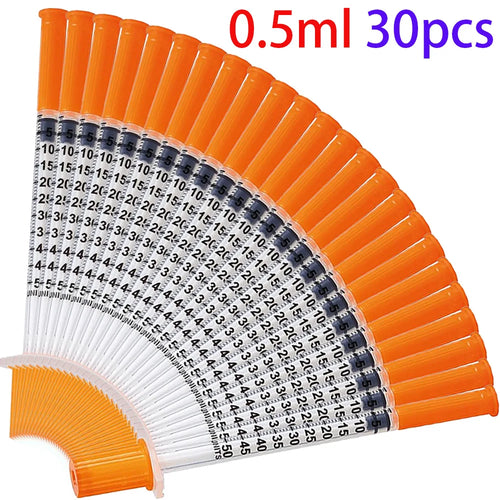 30Pcs 0.5Ml/1Ml Disposable Plastic Veterinary Syringes with Needles, Suitable for Pets and Farm Animals, Manual Push-Type Syringes with Needles, Farm Animal Syringes, Suitable for Cats, Dogs, Pigs
