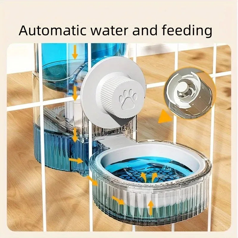 New Hanging Automatic Pet Food Feeder/Water Dispenser, Gravity Cat Auto Feeder Waterer Set with Container Bowl for Cage