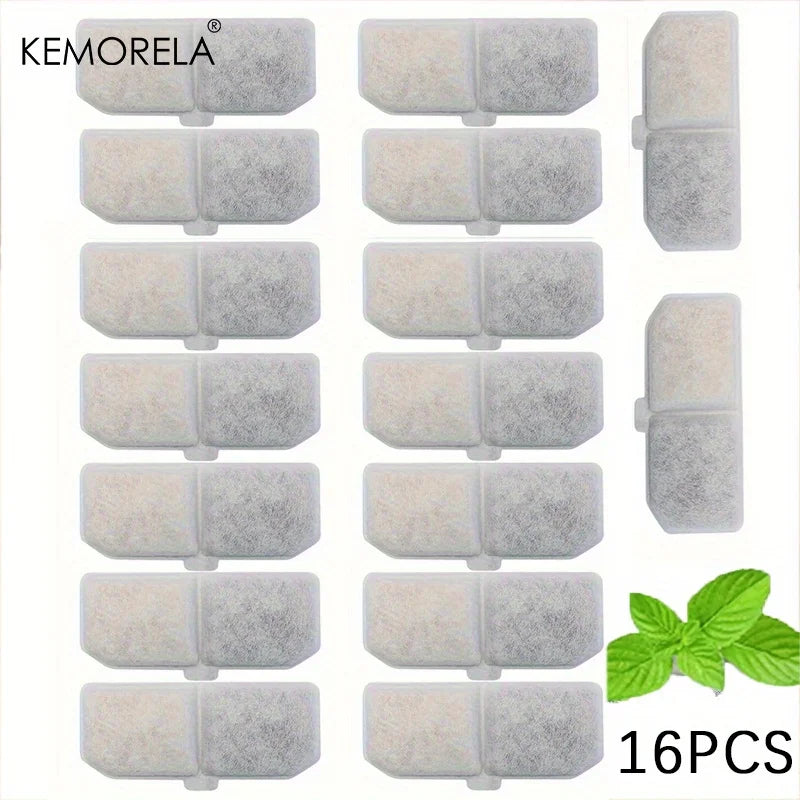 KEMORELA 10/16PCS Pet Water Fountain Activated Carbon Filters 113x43mm Resin Core Compatible with Cat Dog Smart Water Dispensers