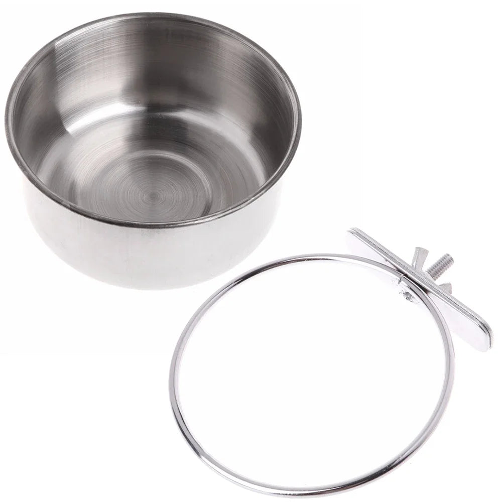 Parrot Feeding Cups Birds Food Dish Stainless Steel Feeders Water Cage Bowls with Clamp Holder for Parakeet Parrot Small Animal