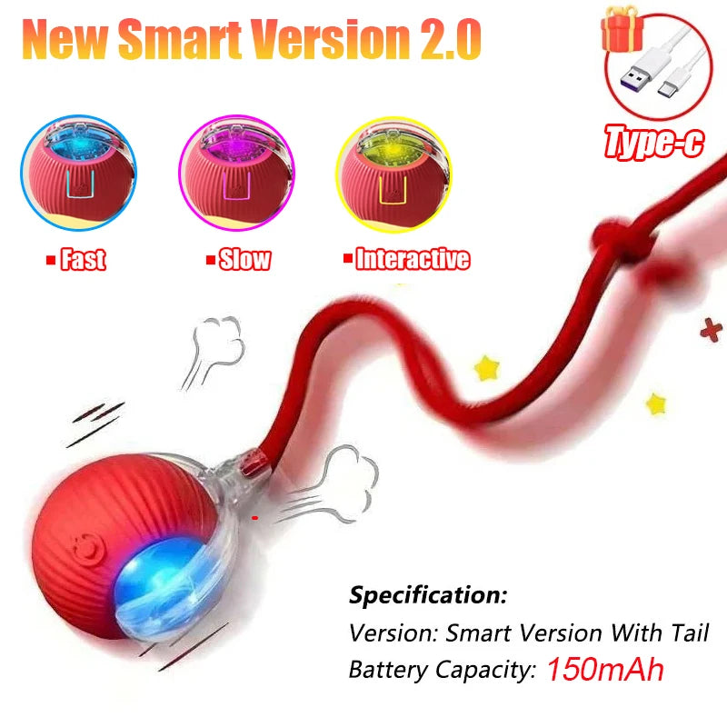 New Cat Interactive Ball Toy Automatic Rolling Ball Faux Tail Rechargeable Smart Pet Electric Toy Dog Cat Training Imitate Mouse