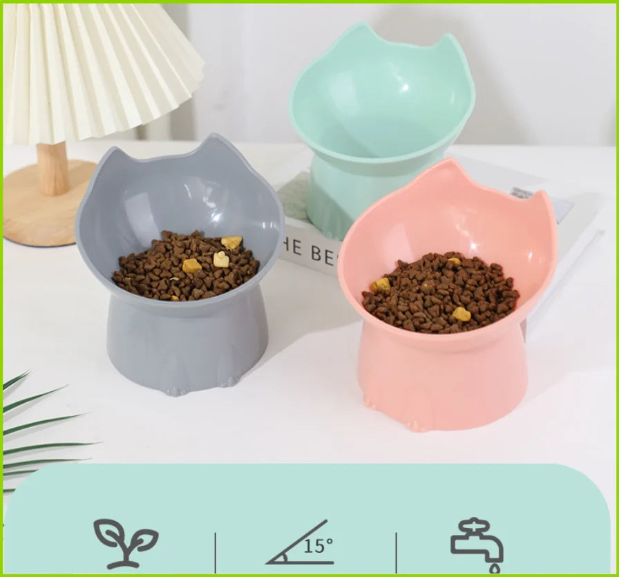 Cat bowl with long ears and high feet bowl cat and dog neck protection and anti-overturning plastic raised pet bowl