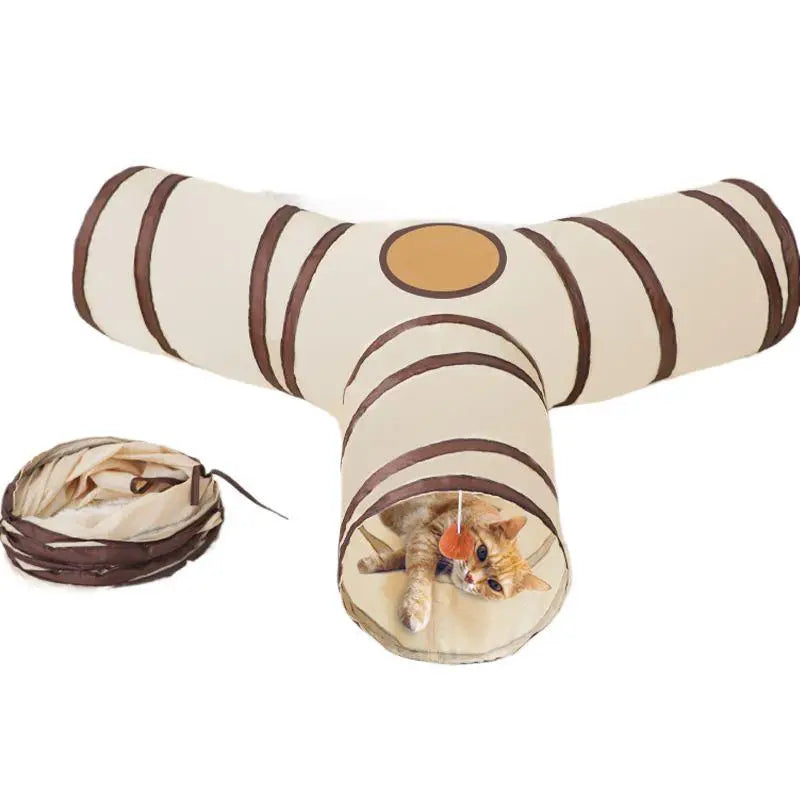 Foldable Easy-to-Store All-in-One Cat Play Tunnel - Striped Interactive Toy for Fun and Exploration Kitten Toy Cat Play Tunnels