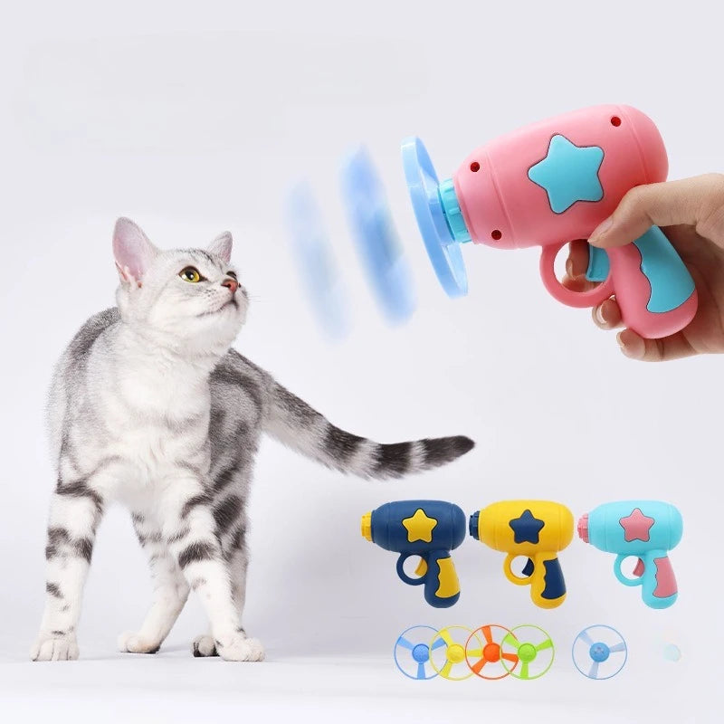 Funny Cat Toy Interactive Launch Pet Training Toy For Kitten Mini Flying Disc Shooting Gun Chasing Games Cat Toys Pet Supplies