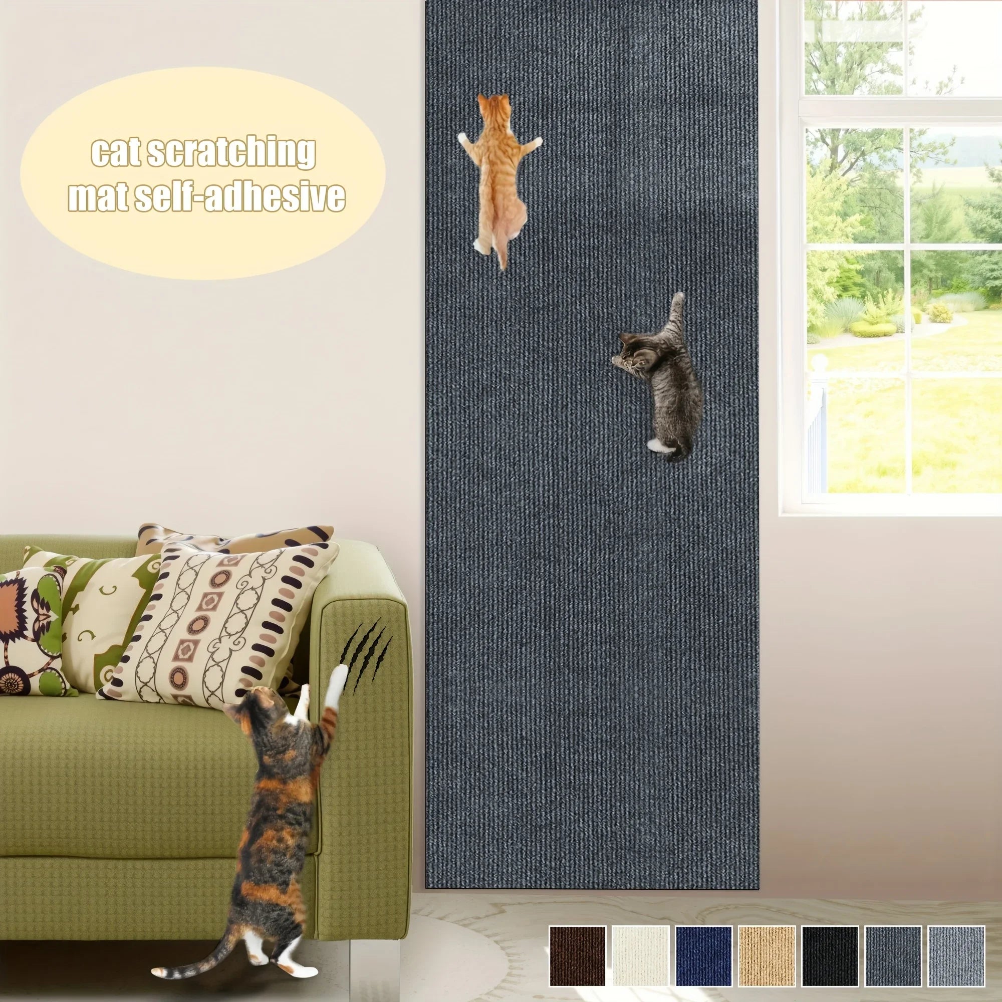 Trimmable Cat Scratch Mat Self-Adhesive Cats Scratch Carpet Anti Cat Scratcher Furniture Couch Corner Indoor Sofa Wall Protector