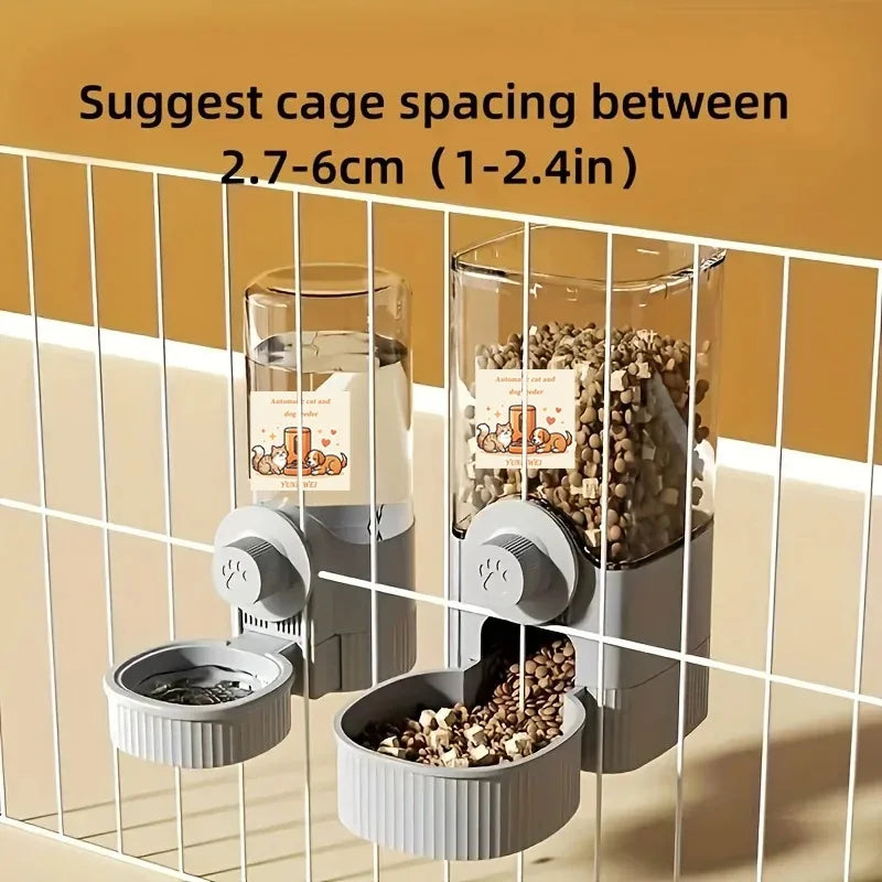 New Hanging Automatic Pet Food Feeder/Water Dispenser, Gravity Cat Auto Feeder Waterer Set with Container Bowl for Cage