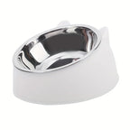 2 In 1 Stainless Steel Cat Bowl With Holder - Cute Ear Design Inclined Food Bowl Water Basin, Anti-slip Raised Pet Feeding Bowl