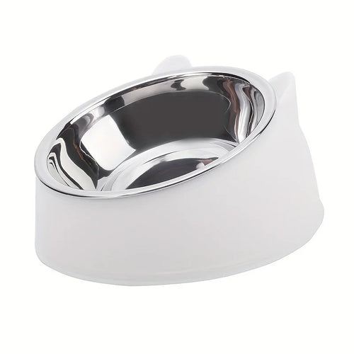 2 In 1 Stainless Steel Cat Bowl With Holder - Cute Ear Design Inclined Food Bowl Water Basin, Anti-slip Raised Pet Feeding Bowl