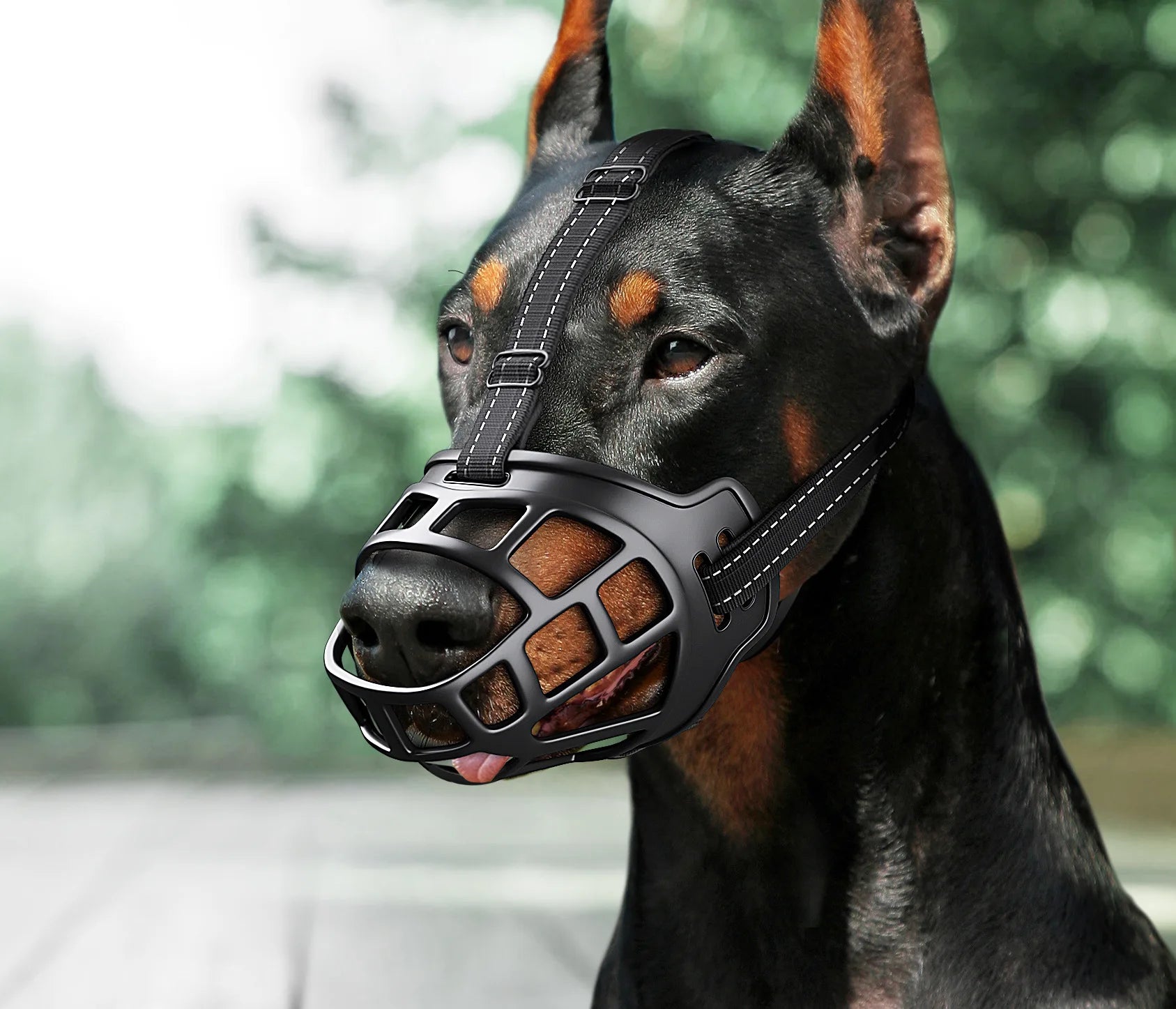 Adjustable Dog Muzzle Anti-Biting Dog Mouth Cover With Reflective Strip Can Drink Water Breathable Plastic
