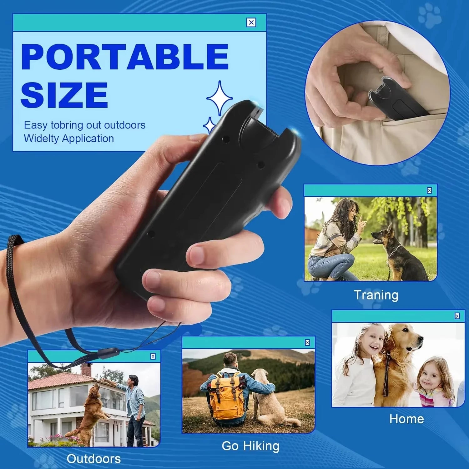 Ultrasonic Dog Repeller Anti-barking Device Pet Training Outdoor Deterrent Portable Chaser with LED Repels Cats & Dogs