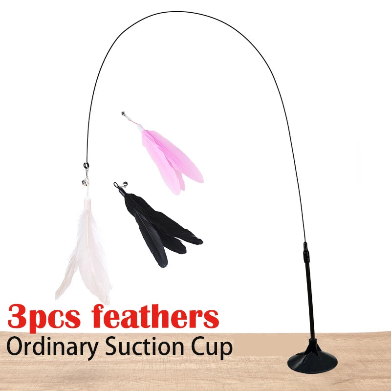 Interactive Cat Toy Handfree Cat Stick Kitten Playing Teaser Wand Toy Suction Cup Feather Wand Pet Supplies Simulation Feather