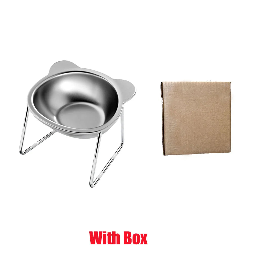 ‌304 Stainless Steel Raised Cat Bowl with 15° Elevated Design Tilted Neck Guard Healthy Feeding Shatterproof for Cats Puppies