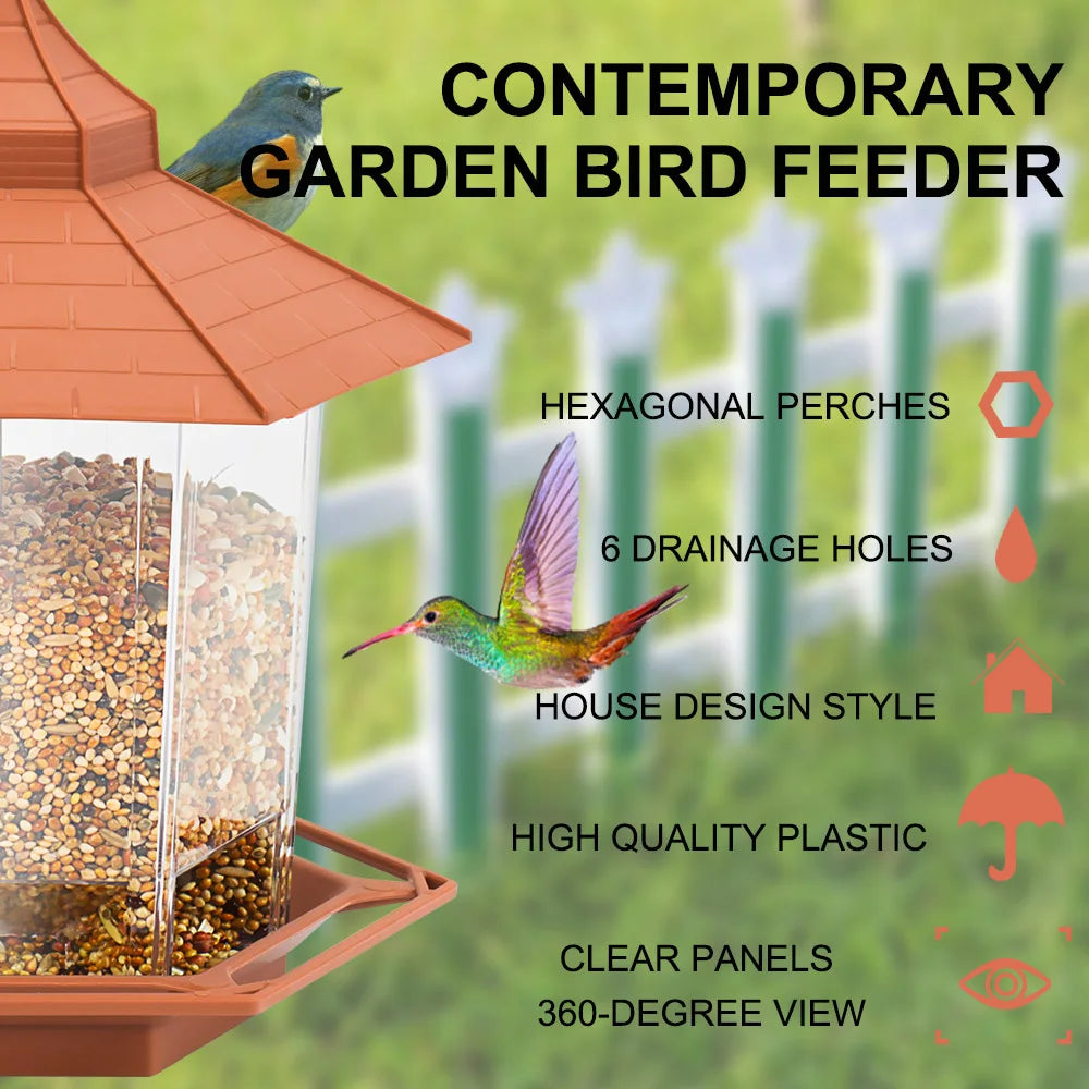 Automatic Bird Feeder Hanging Food Feeding Tool Gazebo Outdoor Birds Feeder Multiple Hole Nut Feeding House Bird Food Container