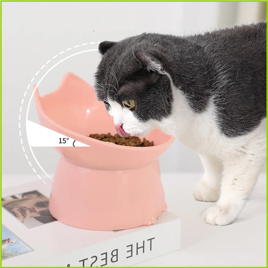 Cat bowl with long ears and high feet bowl cat and dog neck protection and anti-overturning plastic raised pet bowl